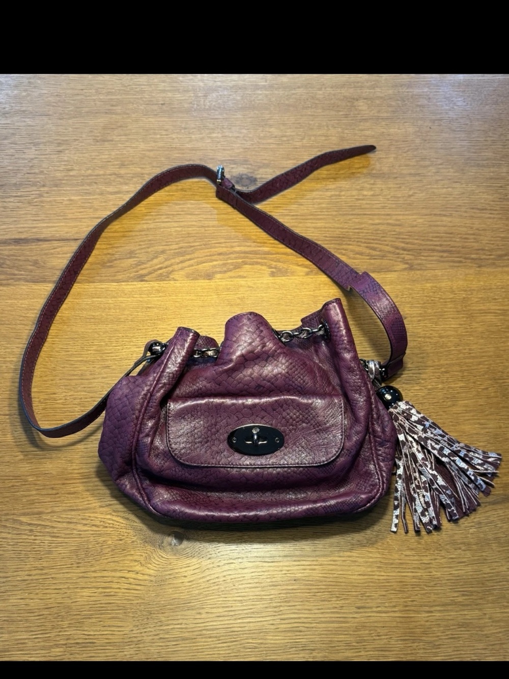 Mulberry Deep Plum Leather Crossbody with Tassel Accent